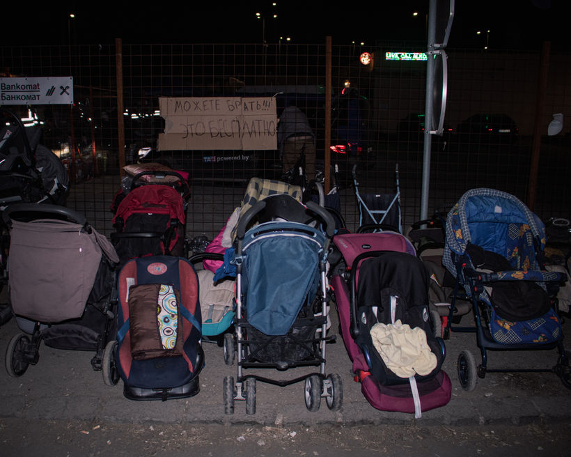 Prams and strollers donated to Ukrainian refugees in Vyšné Nemecké.